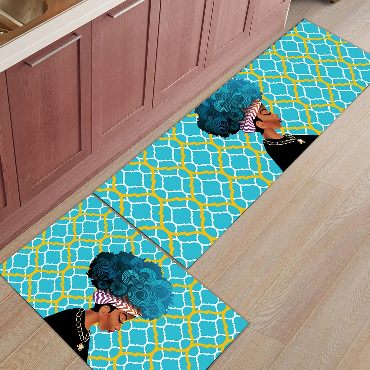 Moroccan Green Pattern African Women 2 Piece Mat For Kitchen Under A Pet Water Food Bowl Doormats Entrance Way Bathroom | Дом и сад