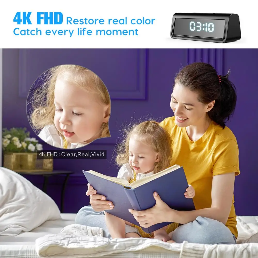 

4K Clock Camera Wireless WIFI Micro Cam IR Night View Alarm Camcorder Digital Clock Video Mini Camera DVR TF Card