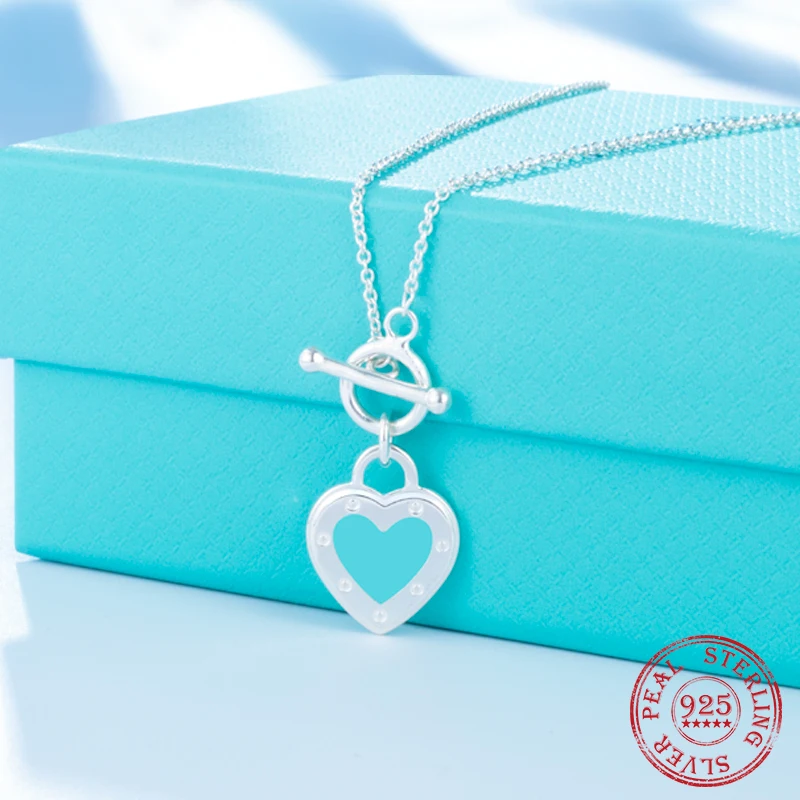 

Avni Necklace Ladies Sterling Silver Classic Pin Buckle Enamel Blue Love Jewelry Korean Popular Collar Pendant High Quality