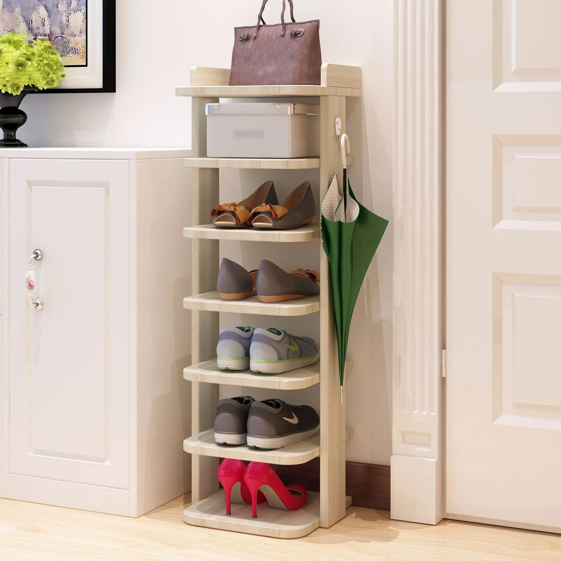 

New Hot Wooden Shoe Rack Behind Door Shoes Storage Shelf Space Saving Shoe Organizer Rack Home Hallway Furniture Shoe Cabinet