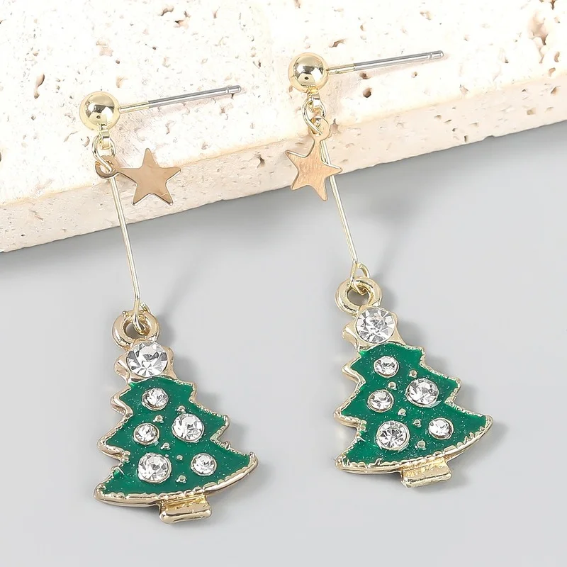 

2021 Trend Christmas Earrings Ornaments Hanging Earrings Gift Xmas Tree Star Women Jewelry Wholesale