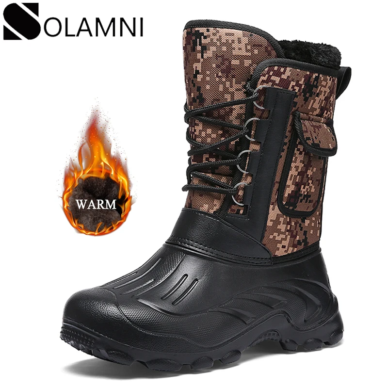 Камуфляжные зимние мужские ботинки теплые меховые плюшевые от дождя