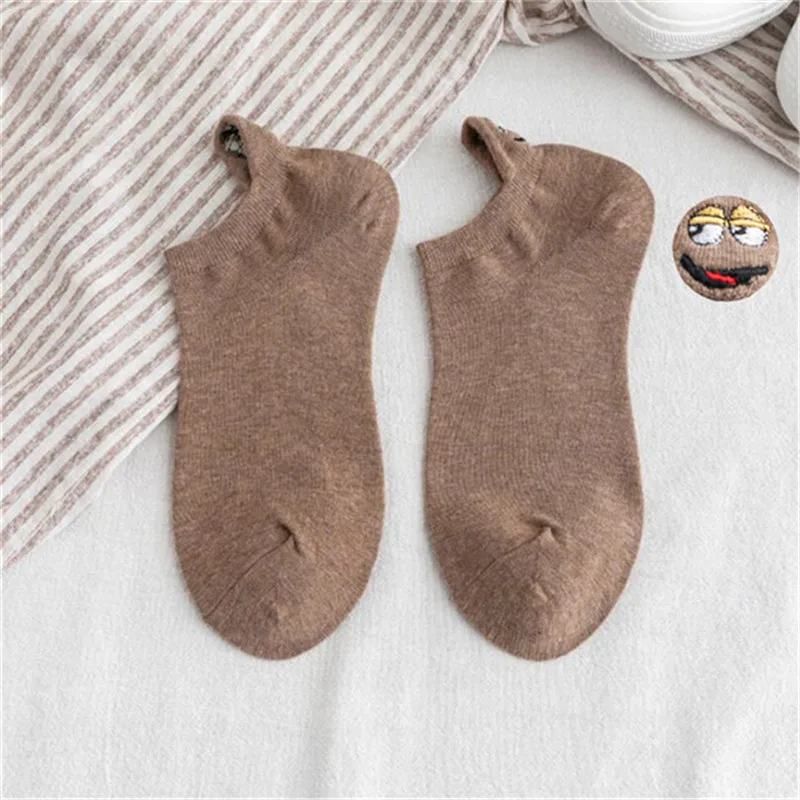 Женские короткие носки 8 пар однотонные хлопковые до щиколотки со смайликом