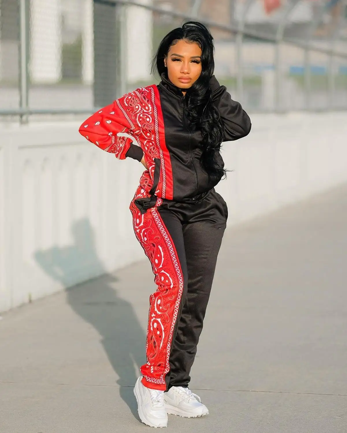 

hirigin Spliced Long Sleeve Zipper Up Jackets and Sporty Jogger Pants Streetwear Vintage Women Matching Set Two Piece Outfits