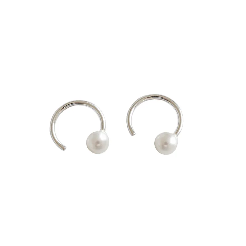 

TF-120 Korean version of S925 sterling silver temperament all-match glossy geometric semicircular line bead earrings