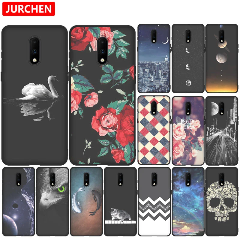 JURCHEN для One plus 7 Чехол Oneplus черный матовый мультяшный силиконовый мягкий чехол на