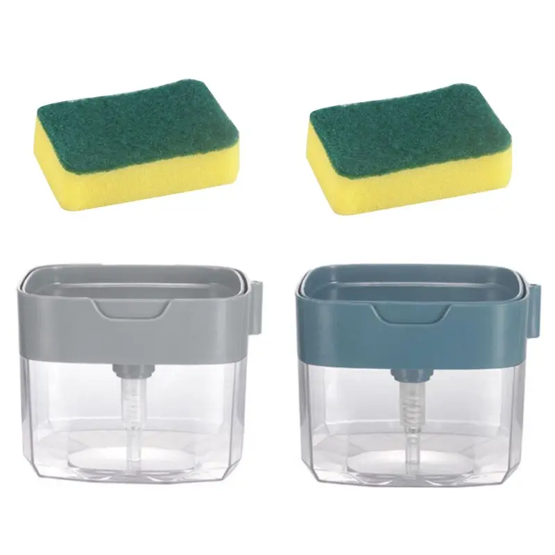 

2-in-1 Pump Soap Dispenser Box and Sponge for Dish Soap and Sponge Cleaning Liquid Storage Case for Home Kitchen Wash the