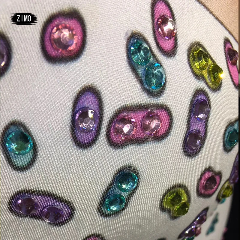 Colorful Rhinestones Bodysuit Leggings Costume Female Singer Stage Wear Mash Dance nightclub bar Party Stretch Jumpsuit Outfit