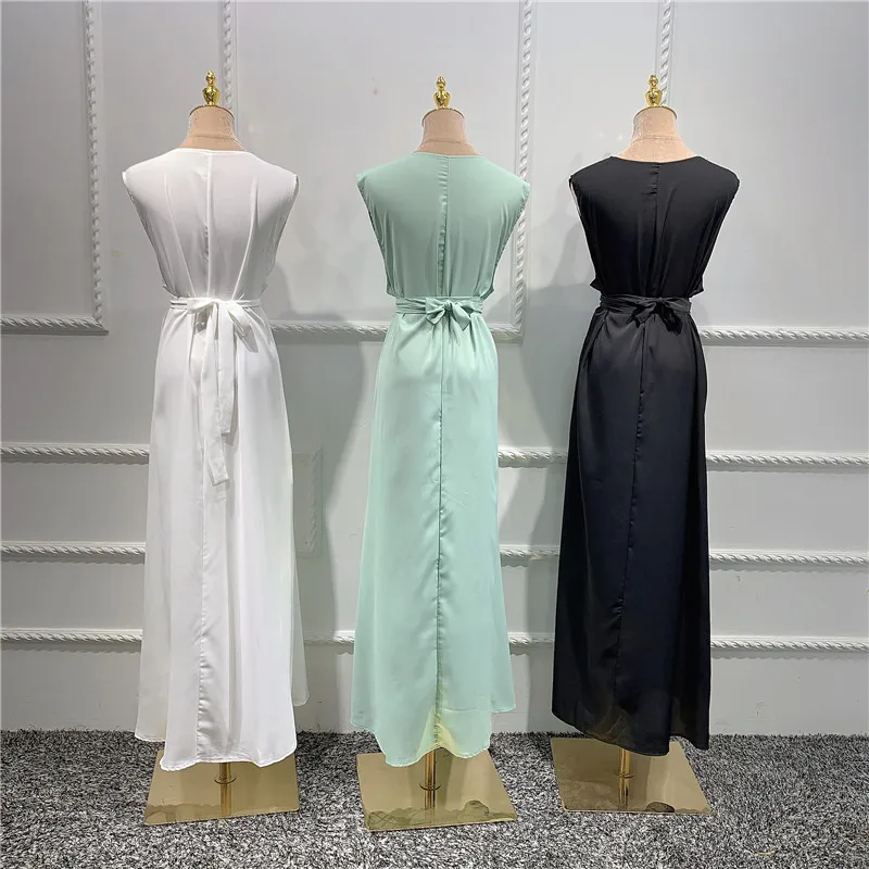 New Fashion Silky Islamic Inside abayas Robes Fancy Dress French Stylish Modesty With Belt WY56 | Тематическая одежда и