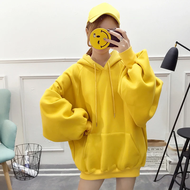 

2020 loose plus size mid-length hooded hoody plus velvet lantern sleeve hooded hoody women 7 colors