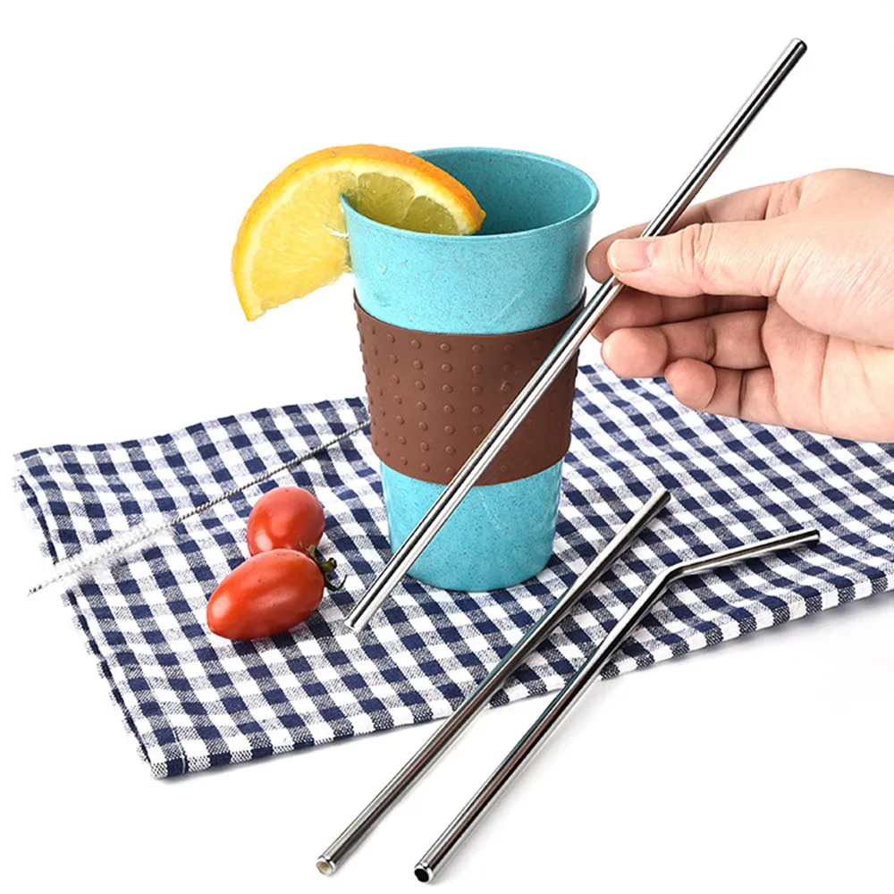 

304 Stainless Steel Straw Set Coffee Milk Tea Metal Straight or Bent Straw with Cleaning Brush Reusable Metal Drinking Straws