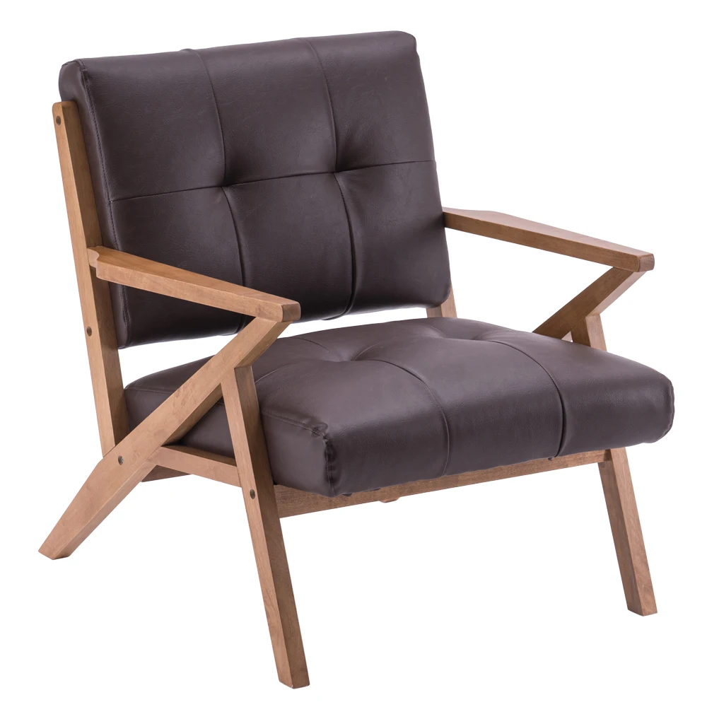 

【USA READY STOCK】Solid Wood Retro Single Sofa Chair Suede Brown