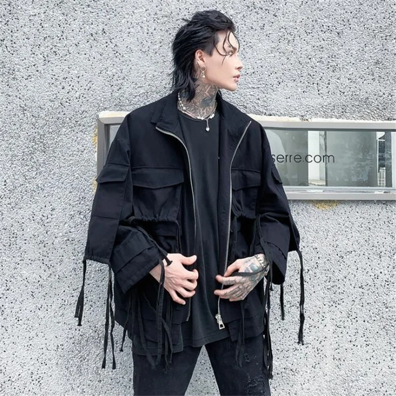 Винтажная мужская куртка с лентами в стиле панк уличные готические куртки и