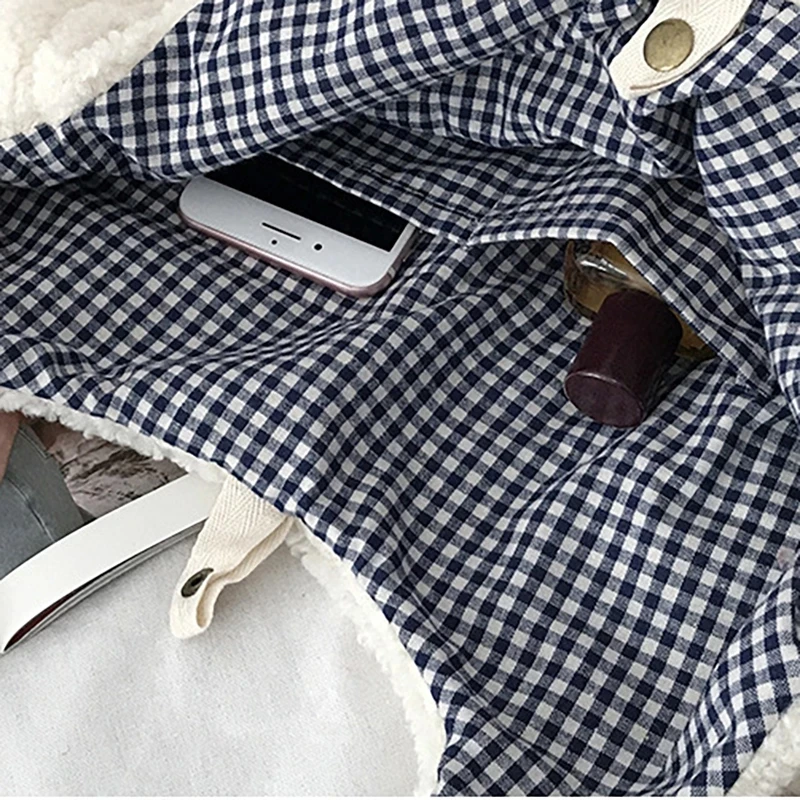 

13 Styles Women Lamb Like Fabric Shoulder Bag Simple Canvas Handbag Tote Large Capacity Embroidery Shopping Bag Purses For Girls