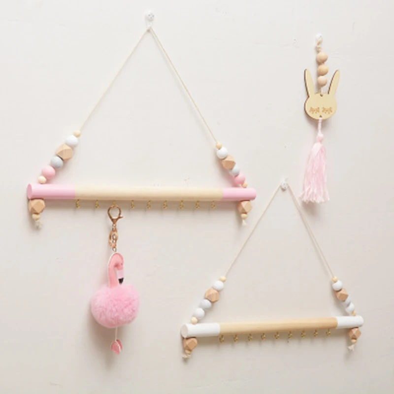 1PC Wall Shelf With Hooks Wooden Beads Swing Shelves Children Nursery Kids Room Hanging Decoration Storage Rack Organizer - купить по