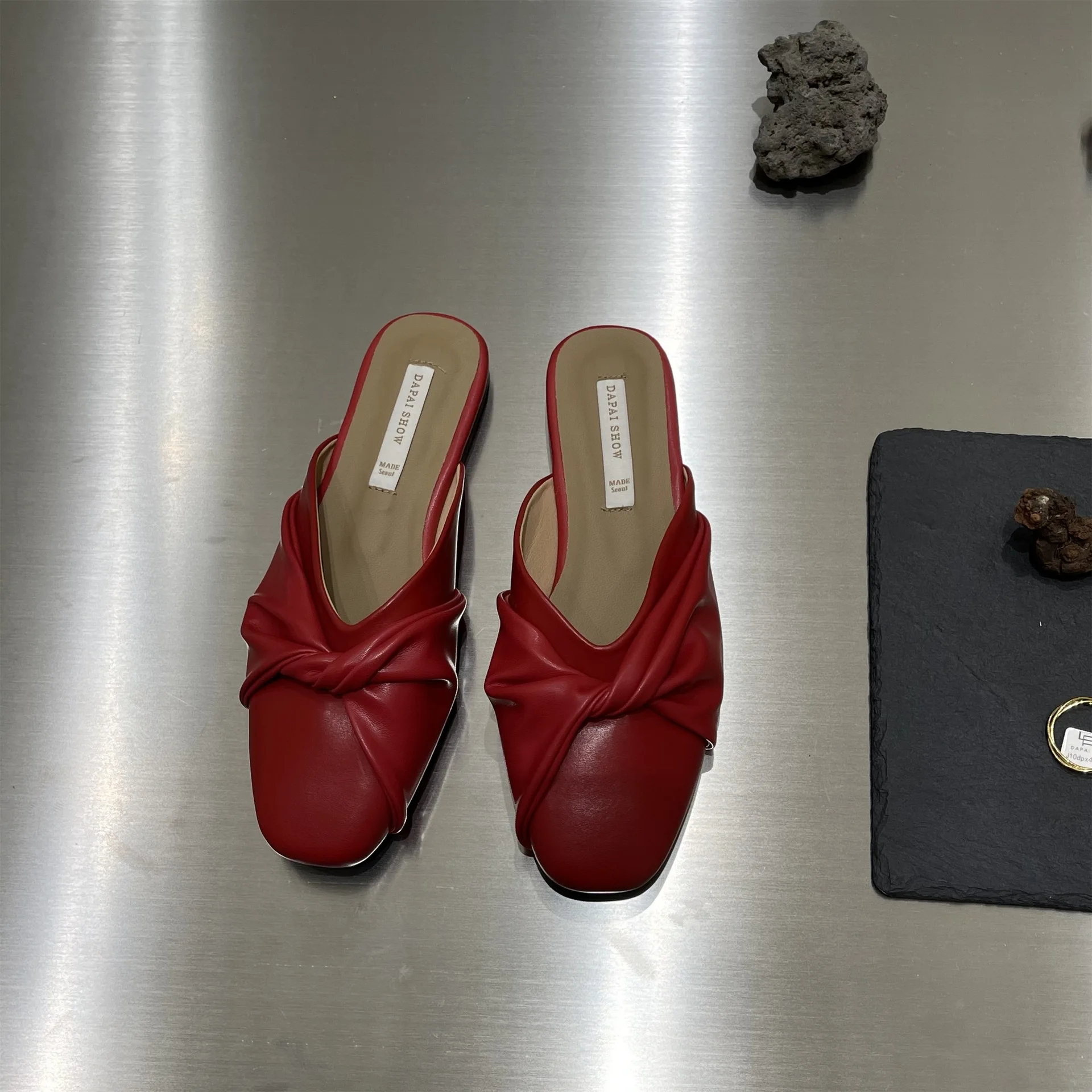 

Loafers Cover Toe Slippers Casual Shoes Slipers Women Slides Female Mule Luxury 2021 Mules Flat Rome Rubber Basic PU Fabric