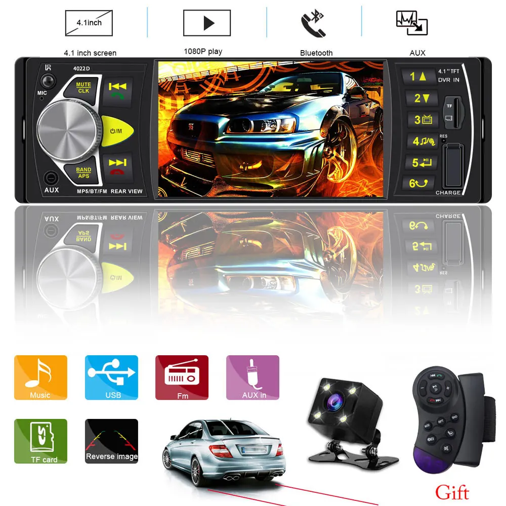 Авторадио 1 Din, автомагнитола, Bluetooth, стерео, автомагнитола, oto teypleri, заднего вида, Vamera 4022d, Multimidia, MP5, Автомобильный плеер, pantalla TF