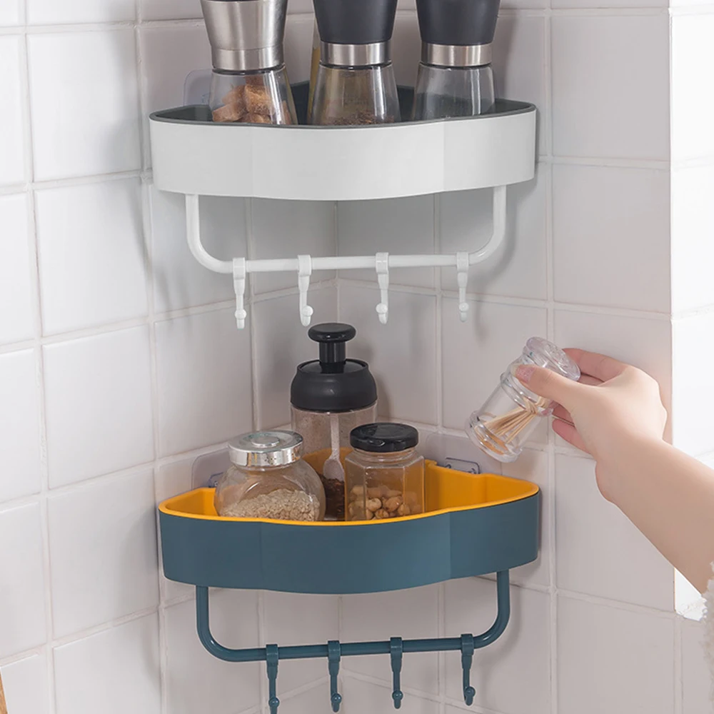 

Multifunctional Bathroom Corner Storage Rack With Hook Draining Design Space Saving Separable Kitchen Storage Box Plastic Racks