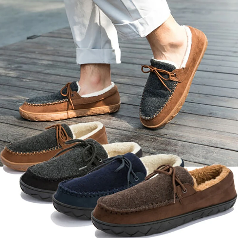 Plush Slippers Moccasins for Mens Indoor Outdoor Casual Loafers Winter Bedroom House Shoes Men Non-slip Footwear Plus Size 50