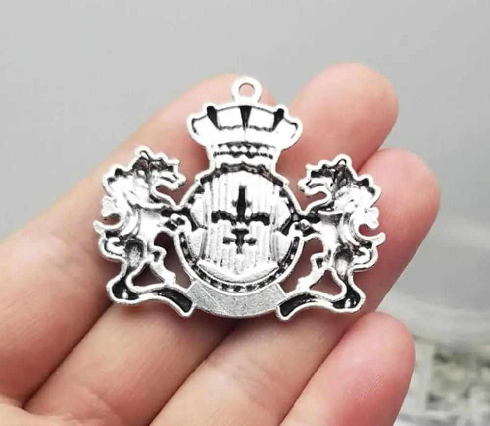 4 шт./лот-39x45 мм львиная Чама антикварные посеребренные Подвески в виде