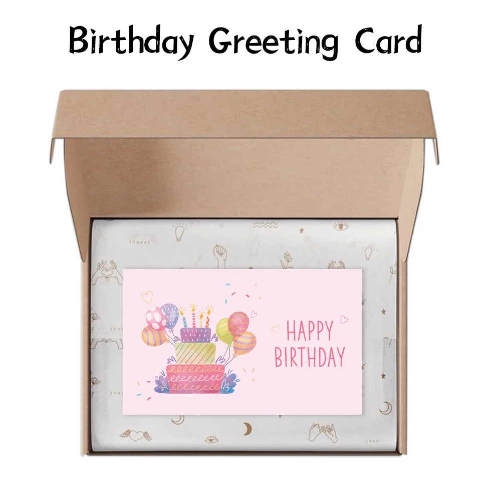 

30PCS Set Birthday Greeting Cards Pink Printing Invite Gift Card Paper Decoration Bookmark Writeable Box Accessory 9*5.4 CM
