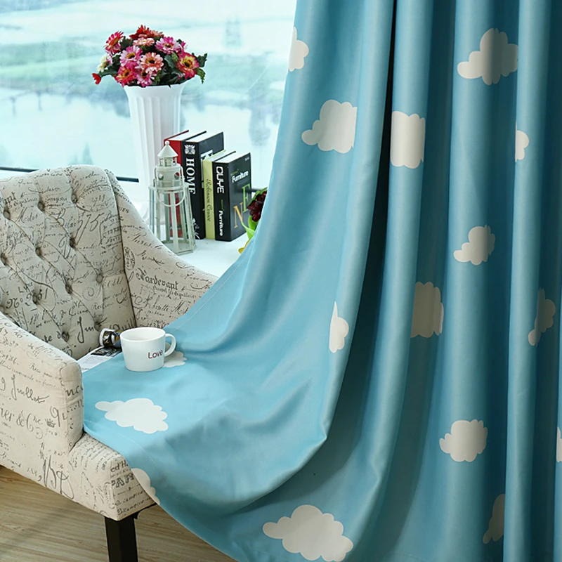 Детские светонепроницаемые шторы в Корейском стиле с изображением белых облаков