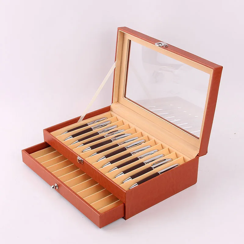 Couro do Plutônio Caneta de Armazenamento Cores para Escolher Portátil Case Canetas Caneta Fonte Display Titular Coletor Organizador Caixa Slot 4 24