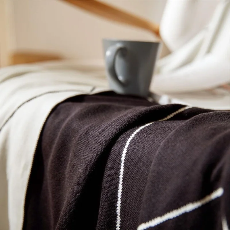 Online YIRUIO Selimut Rajut Pola Kotak-kotak Hitam Putih Selimut Penutup Dua Sisi Digunakan Untuk Penutup Sofa/Penutup Kursi/Karpet Piknik/Selimut Tidur Siang