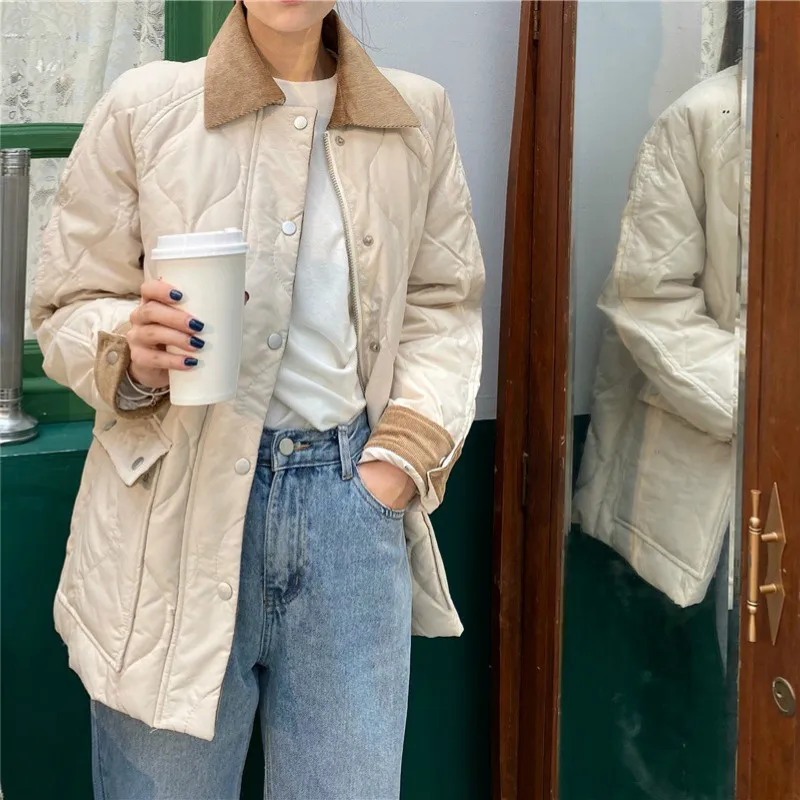 

New Winter Best-selling Women's Down Jacket Fashion Loose and Thin Lapel Jacket Women Outdoor Leisure Mid-length Cotton Jacket