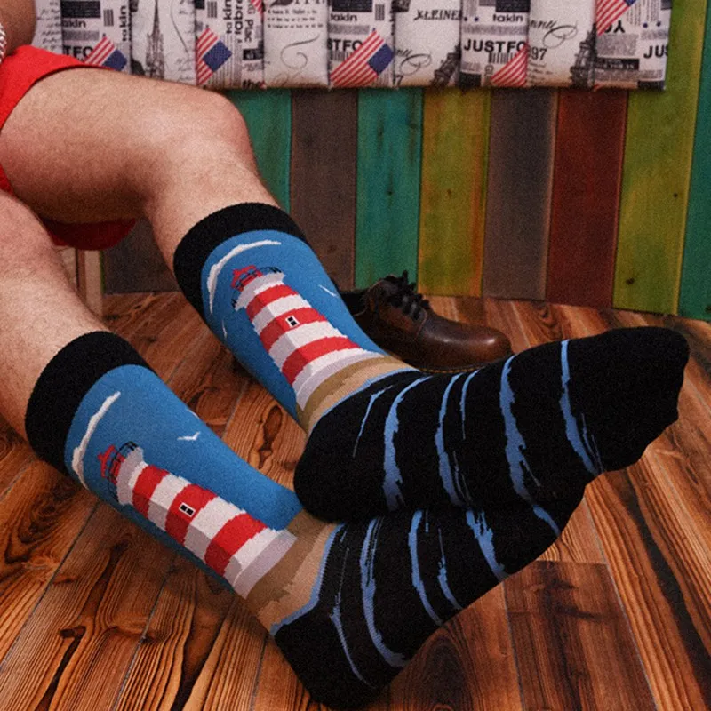

Men's Casual Socks Retro Colorful Cotton Fun Novelty Style Art Patterned Anti-slip Breathable Cotton Hosiery 11 Styles