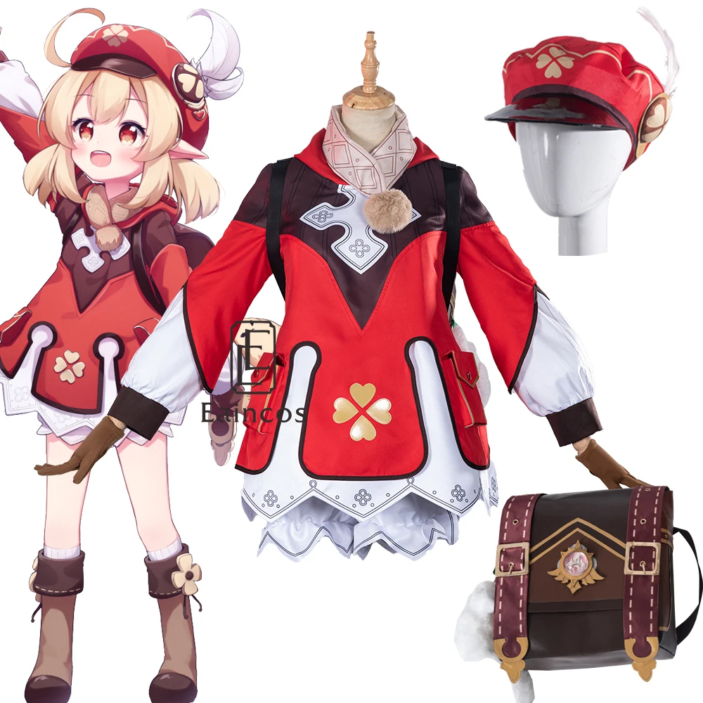 

Genshin Impact Косплей Klee платье рюкзак Косплей Костюм Униформа игровой костюм Хэллоуин наряд для женщин