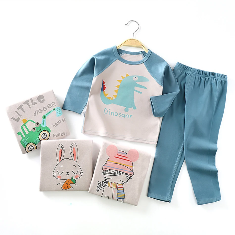 For 1-6 Years Infant Girls Boys Casual Sets Long Sleeve Top+Pants 2 PCS Dinosaur Print Children's Clothing Kids Suits