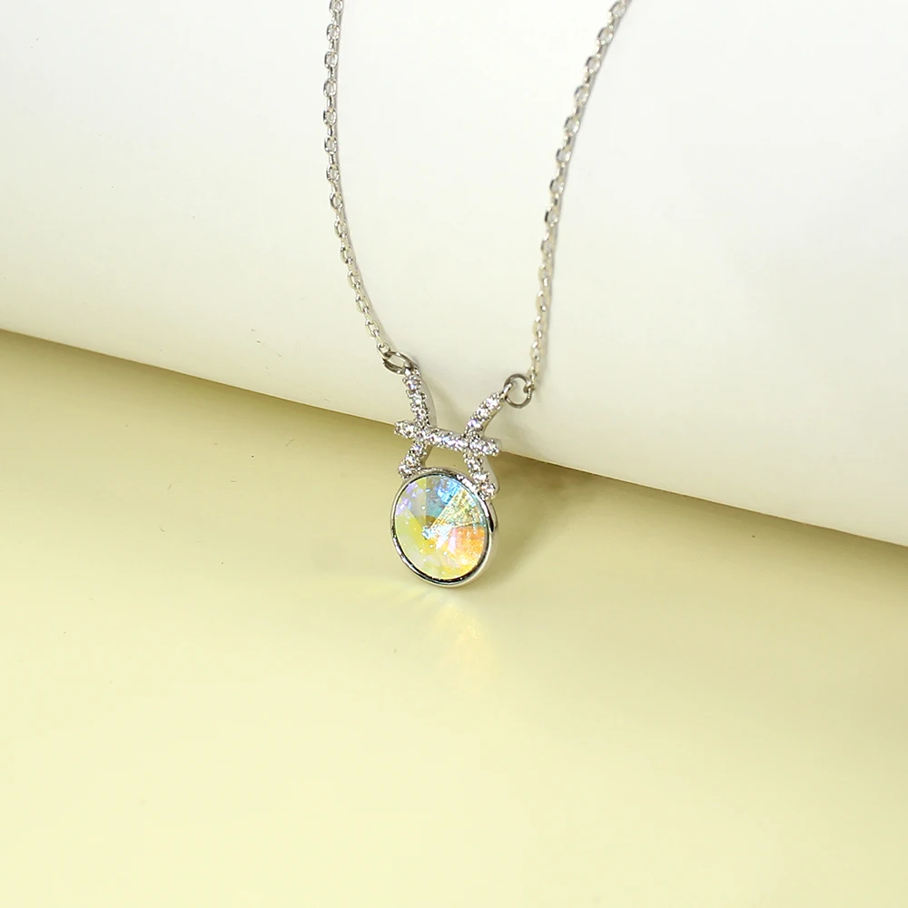 

Popular Zircon Round Pendant Choker Necklace Korean Metal Long Sweater Chain Collar Necklaces For Women Party Crystal Jewelry