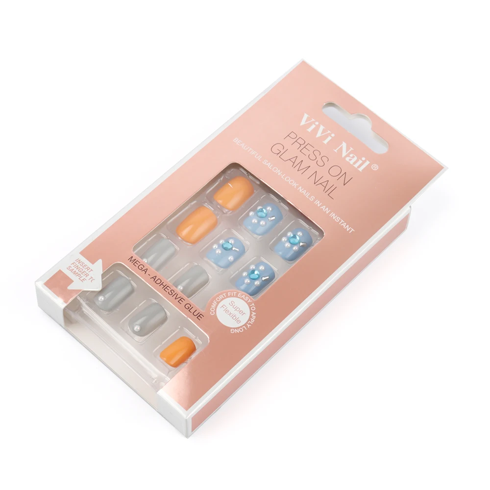 24 шт роскошный дизайн Блестящий Кристалл Поддельные ногти конфетные цвета