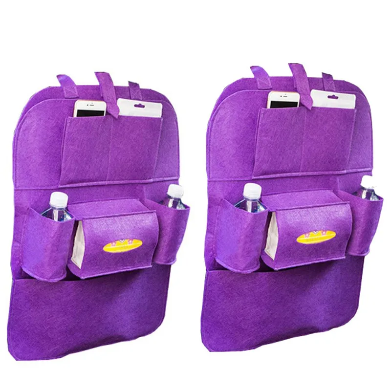 2PC Purple Сумка для хранения автомобиля универсальный органайзер на заднее сиденье коробка войлочные чехлы держатель для заднего кресла мульти-контейнер с карманами укладка Tidying Стайлинг - Название цвета: 2PC Purple