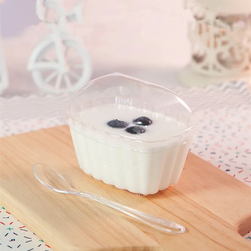 

50pcs High quality transparent ice cream cake crystal pudding dessert plastic cup 130ml square yogurt plastic cup with lid