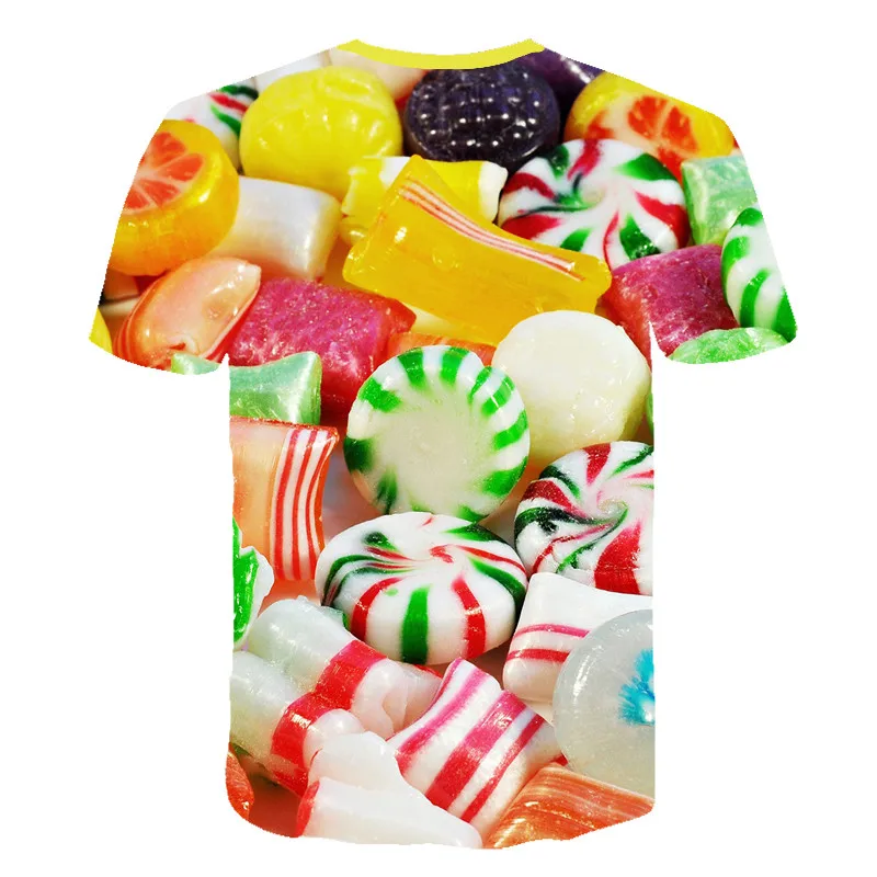 Футболка с принтом Sweet Sugar разноцветная футболка 3D конфет шоколада по всему миру