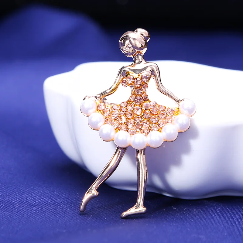 234 Rose Gold Прямая с фабрики танец девушки из балета "Лебединое озеро" танцующая девушка сверкающий кристалл броши с жемчугом для женщин в различные дизайны - Окраска металла: 234 Rose Gold