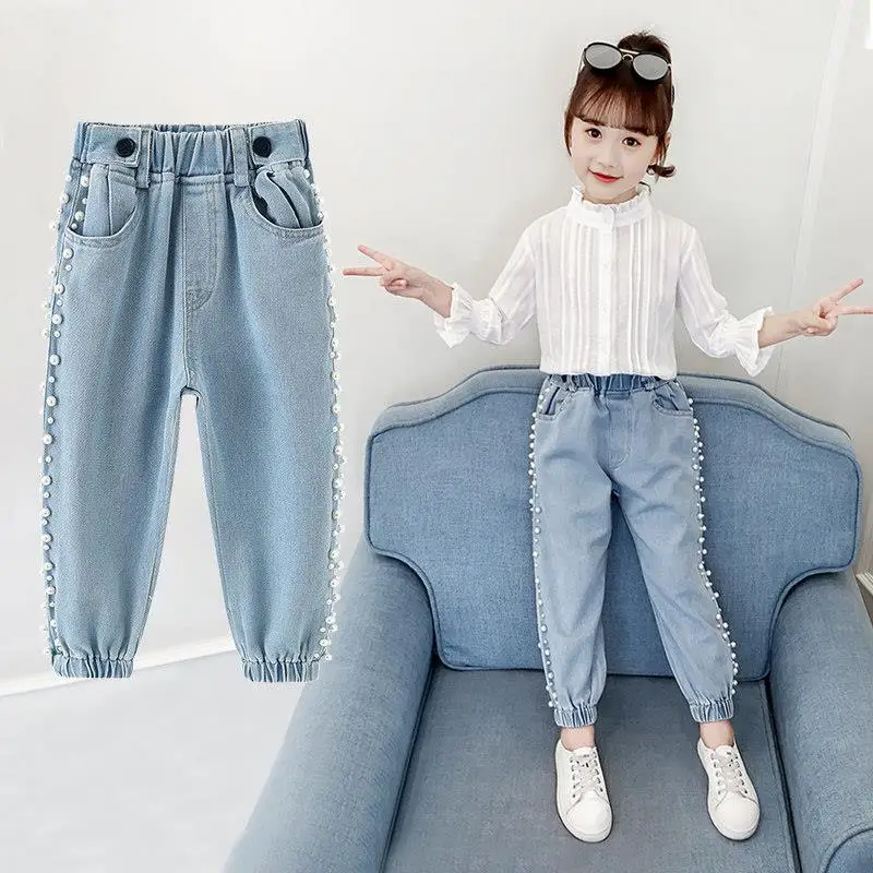 

2020 spring autumn Kids Jeans For Girls Lovely Children demin Pants Casual Trouses teen Girls Jeans For 4 6 8 10 12 14Y