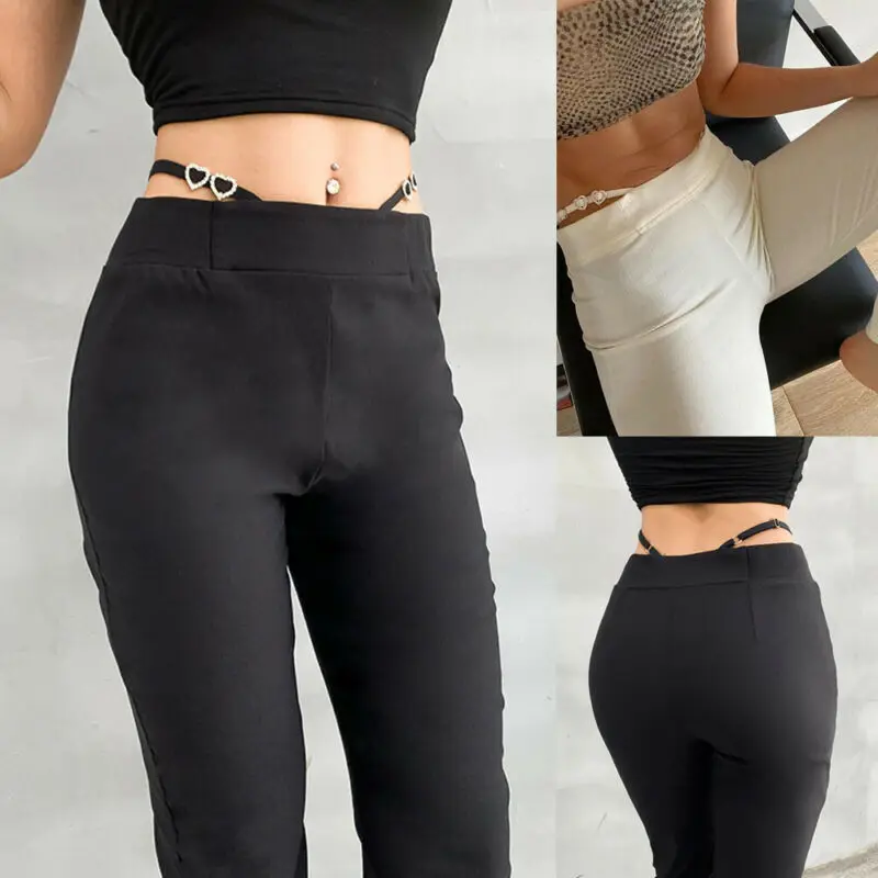 

Womens Ladies High Waisted Flared Pants Casual Bottoms Trousers Jog Joggings UK