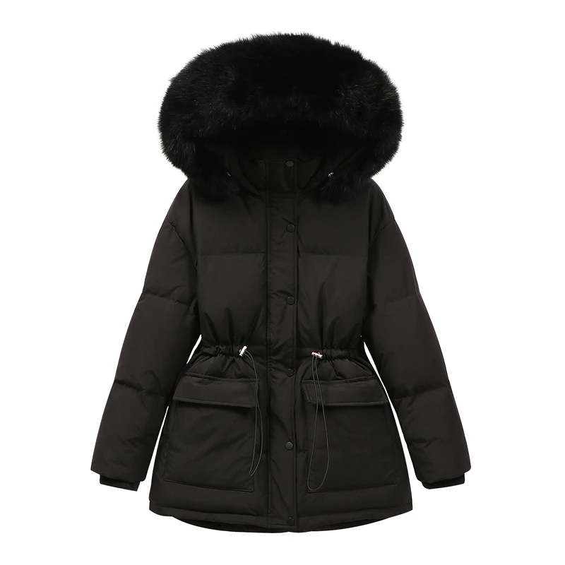 

2021 Winter New Parka Women's Down Jacket Big Fox Fur Collar Outerwear 90% White Duck Down Warm Coat Overcoat Abrigo Mujer