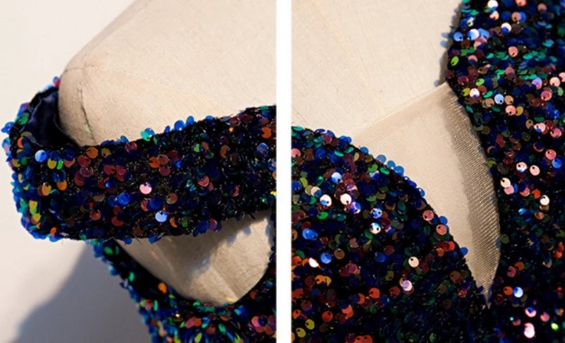 2021 Лидер продаж из ткани украшенные блестками в Русалка Темно-синие v-образный