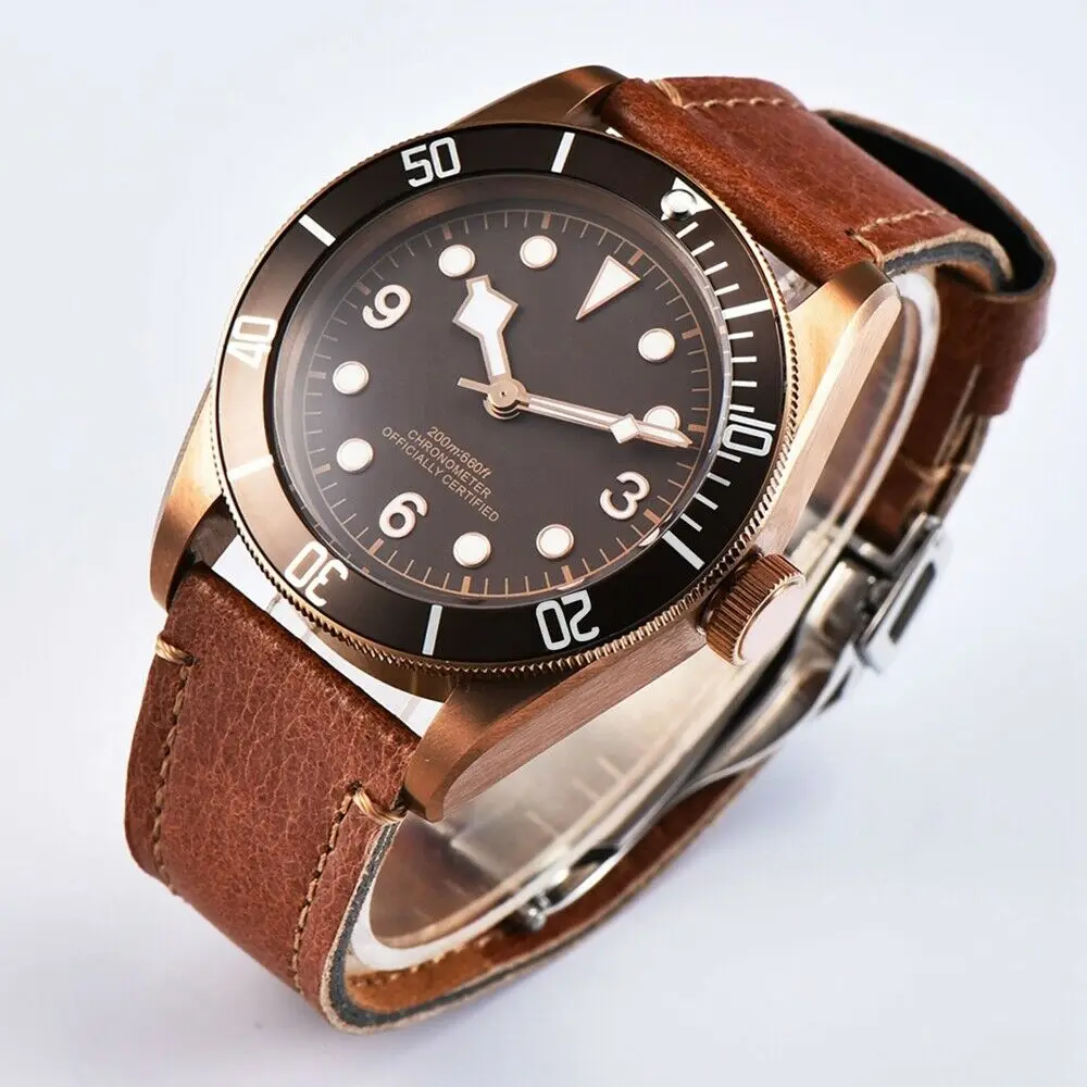 Автоматические Мужские часы 41 мм кофейный циферблат NH35 движение сапфировое