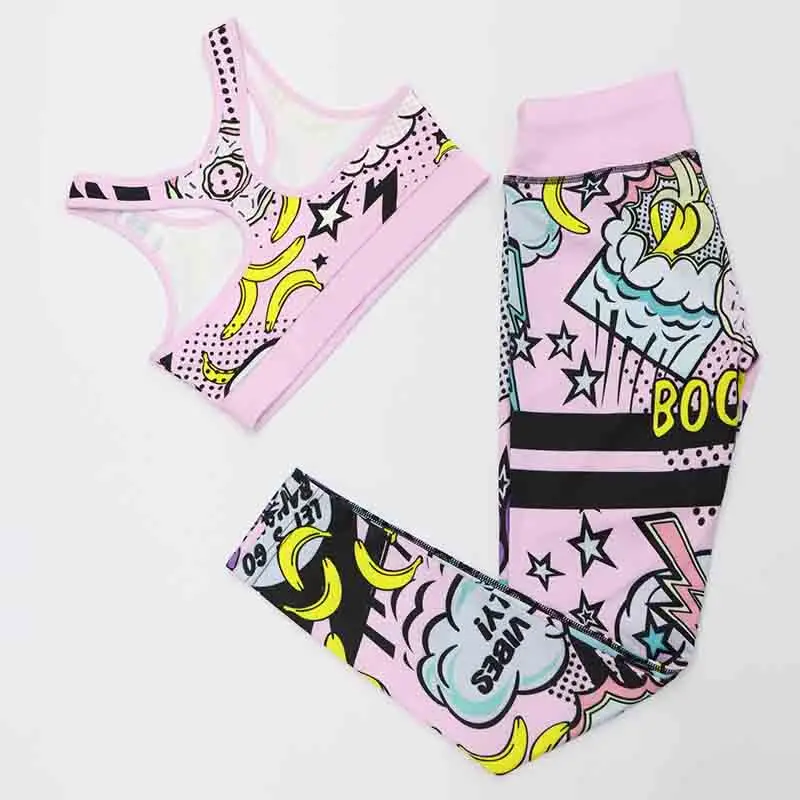 Спортивный костюм для женщин комплект из 2 предметов йоги с цветочным принтом