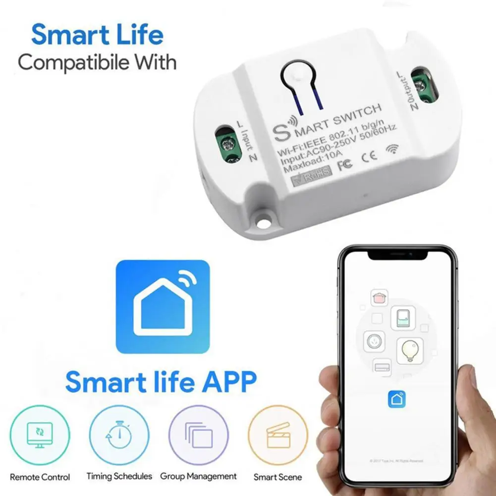 

10A Wifi Smart Switch Wireless Remote Switch Module Smart Home Automation Timer WiFi Smart On-off Controller for Home