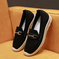 2021 spring new breathable comfortable shoes women knitting mesh sneakers summer slip on flat shoes metal decoration loafers