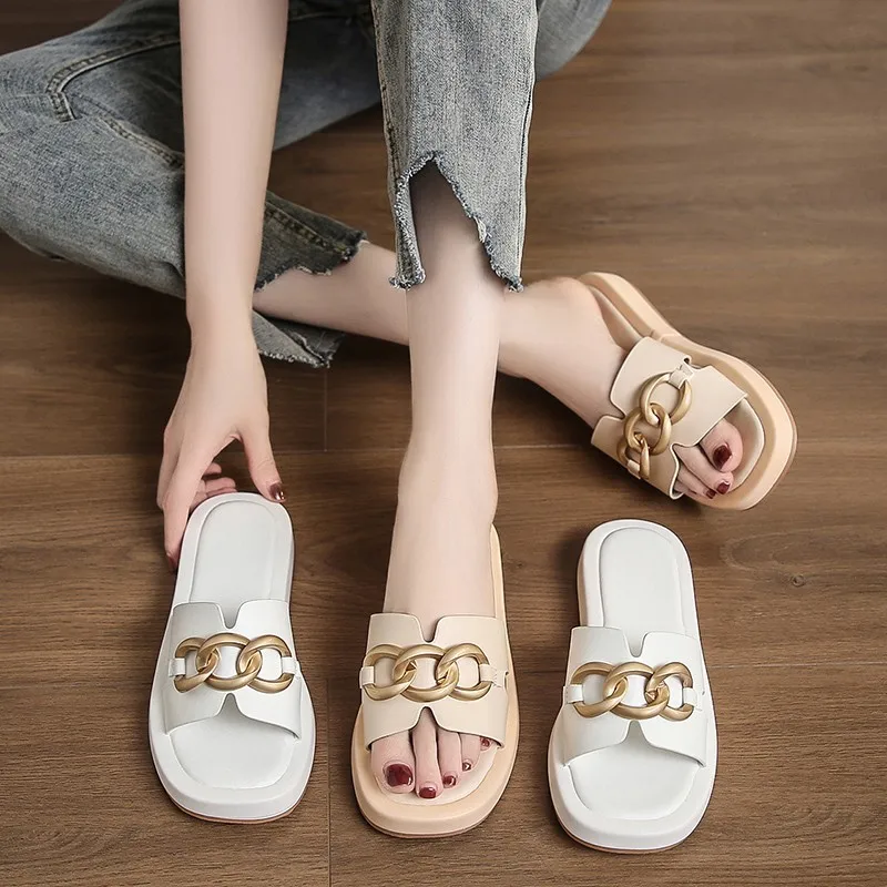 

Slippers Women House Slides Shoes Fashion Designer Chain Ladies Slide Summer Casual Sport Beach Sandals Slippers Sandalias Mujer