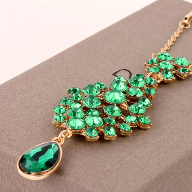 Индийская бижутерия на лбу зеленая белая капля воды Хрустальная цепочка заколка