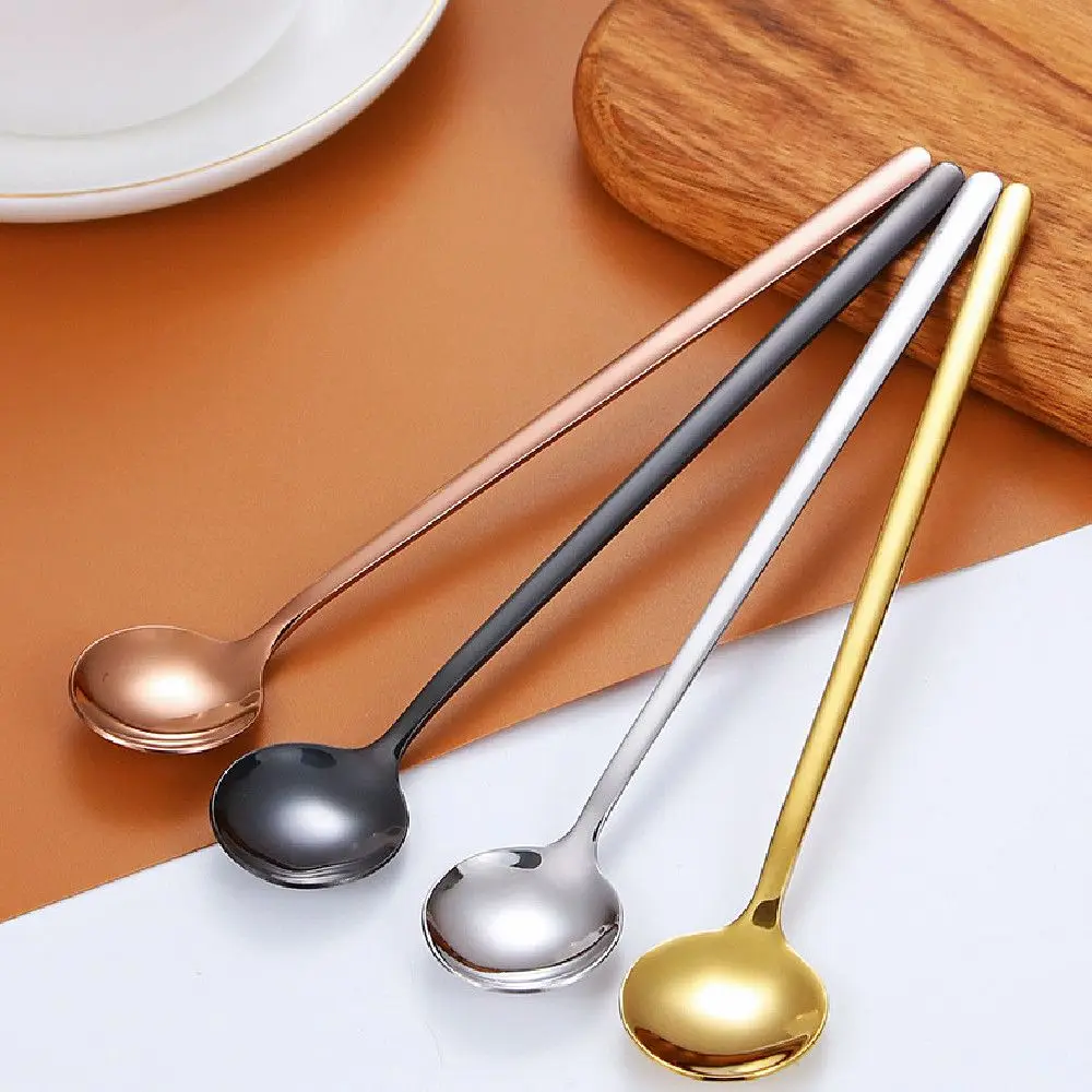 

1PC Coffee Tea Stir Spoons round head 304 Stainless Steel Dessert Ice Cream honey Spoon Nordic Style Tableware Kitchen Dining