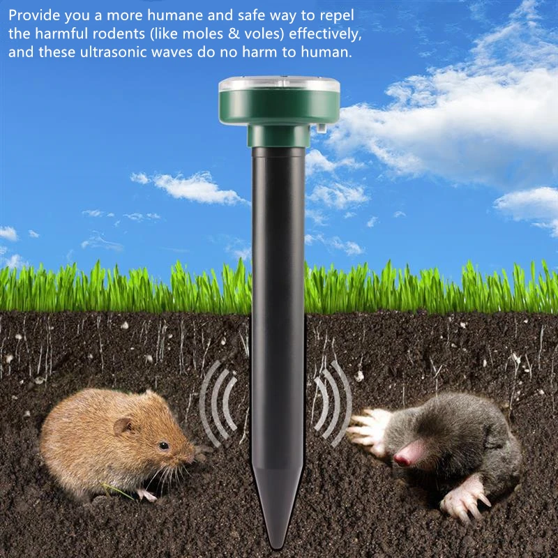 

2pcs Mole Rat Repellent Solar Ultrasonic Repeller Spike Ultrasonic Power Electronic Pest Chaser Gopher Groundhog Deterrent